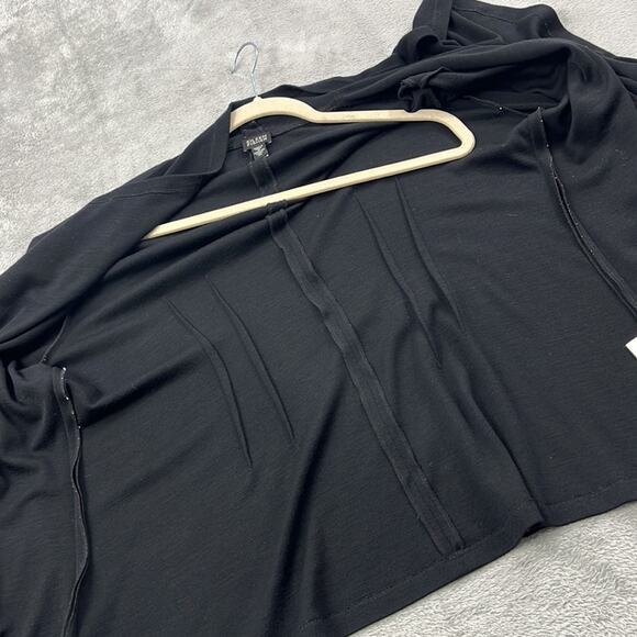 Eileen Fisher XL 100% Wool Black Open Drape Cardigan Sweater - Picture 4 of 16